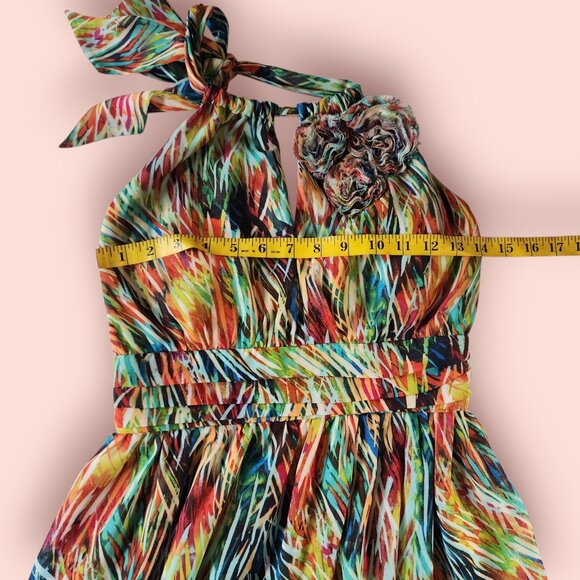 I.N. San Francisco Vibrant colorful abstract print halter dress size 3 dopamine - Picture 7 of 8